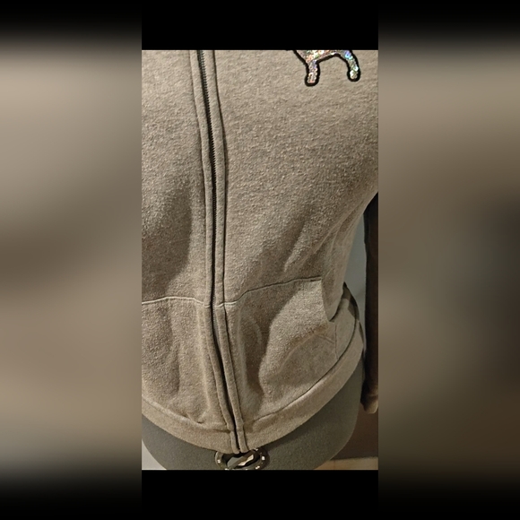 PINK Victoria's Secret Sequin Bling Sleeve Gray Hoodie Size Small *NO STRING* - Picture 7 of 13